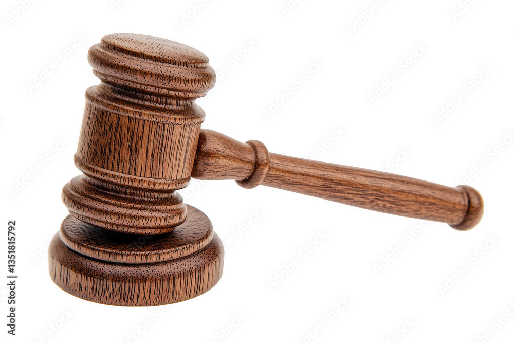 Wooden gavel symbolizing justice and authority, used in a courtroom setting, often associated with judges during legal proceedings, represents law and order in society Wooden gavel symbolizing justice and authority, used in a courtroom setting, often associated with judges during legal proceedings, represents law and order in society