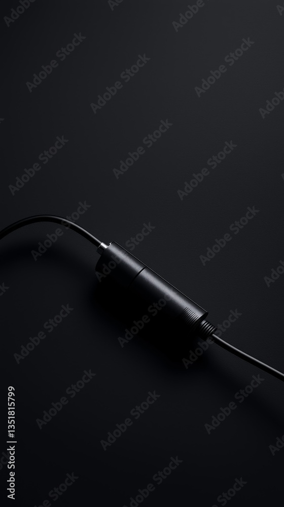 Obraz premium Minimalist black audio cable on dark background.