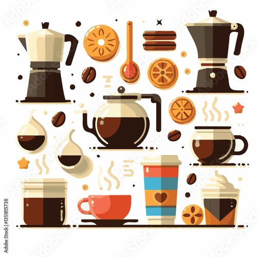 coffee, drink, background, beverage, espresso, cup, cafe, caffeine, food, hot, morning, white, mug, breakfast, brown, aroma, black, fresh, dark, closeup, design, cappuccino, mocha, latte, vector, set,