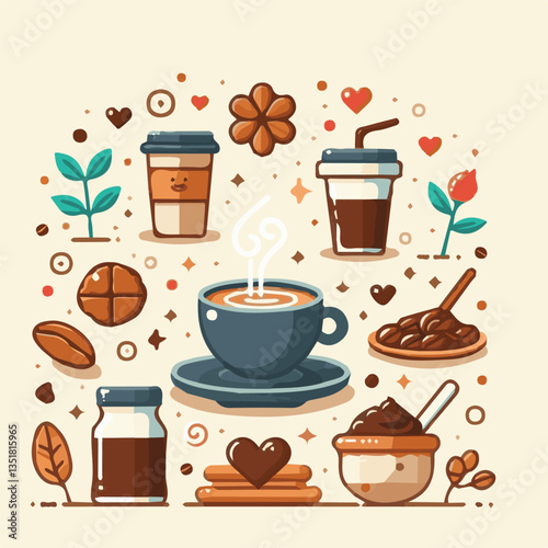 coffee, drink, background, beverage, espresso, cup, cafe, caffeine, food, hot, morning, white, mug, breakfast, brown, aroma, black, fresh, dark, closeup, design, cappuccino, mocha, latte, vector, set,