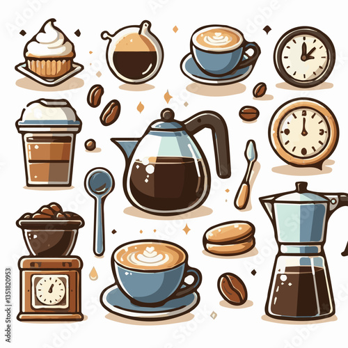 coffee, drink, background, beverage, espresso, cup, cafe, caffeine, food, hot, morning, white, mug, breakfast, brown, aroma, black, fresh, dark, closeup, design, cappuccino, mocha, latte, vector, set,