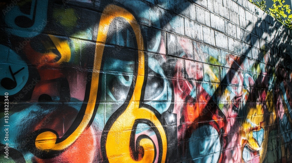 Obraz premium Vibrant street art with musical notes design.