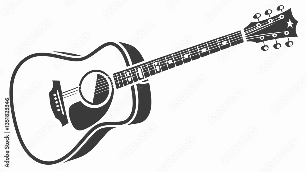 Outline drawing of a musical instrument. Acoustic guitar. Six-string guitar. Outline drawing of a musical instrument. Acoustic guitar. Six-string guitar.