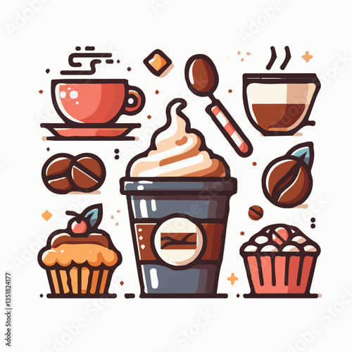 coffee, drink, background, beverage, espresso, cup, cafe, caffeine, food, hot, morning, white, mug, breakfast, brown, aroma, black, fresh, dark, closeup, design, cappuccino, mocha, latte, vector, set,
