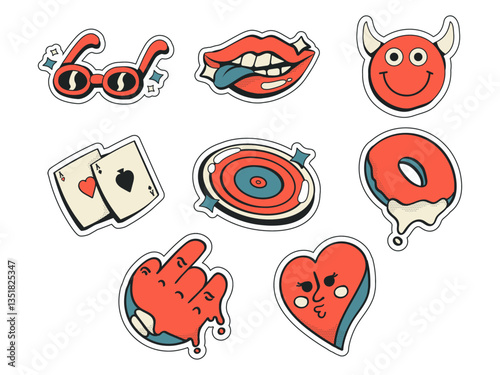 Retro Pop Art Sticker Set with Bold Colors and Vintage Aesthetic
