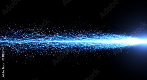 Glowing Blue Light Beam with Particles on Black Background Illustration