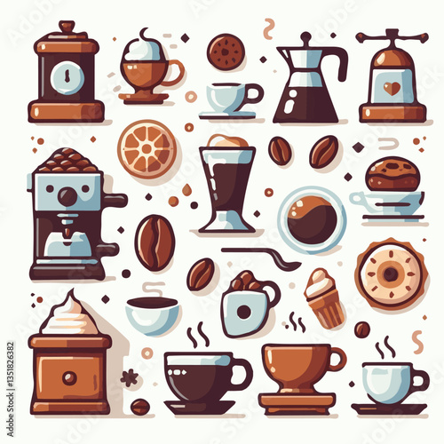coffee, drink, background, beverage, espresso, cup, cafe, caffeine, food, hot, morning, white, mug, breakfast, brown, aroma, black, fresh, dark, closeup, design, cappuccino, mocha, latte, vector, set,