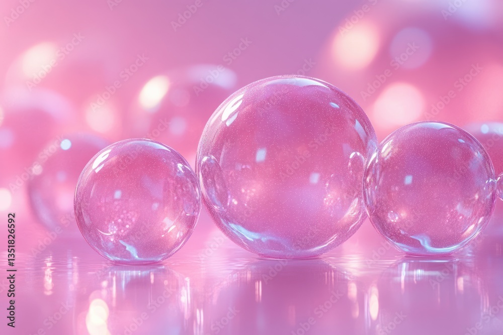 Translucent Pink Bubbles in Pastel Environment for Cosmetic Serum Oil 3D Rendering Translucent Pink Bubbles in Pastel Environment for Cosmetic Serum Oil 3D Rendering