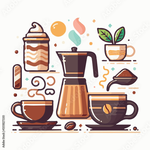 coffee, drink, background, beverage, espresso, cup, cafe, caffeine, food, hot, morning, white, mug, breakfast, brown, aroma, black, fresh, dark, closeup, design, cappuccino, mocha, latte, vector, set,