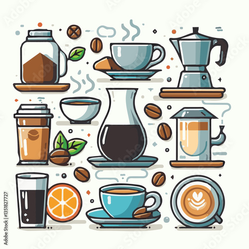 coffee, drink, background, beverage, espresso, cup, cafe, caffeine, food, hot, morning, white, mug, breakfast, brown, aroma, black, fresh, dark, closeup, design, cappuccino, mocha, latte, vector, set,