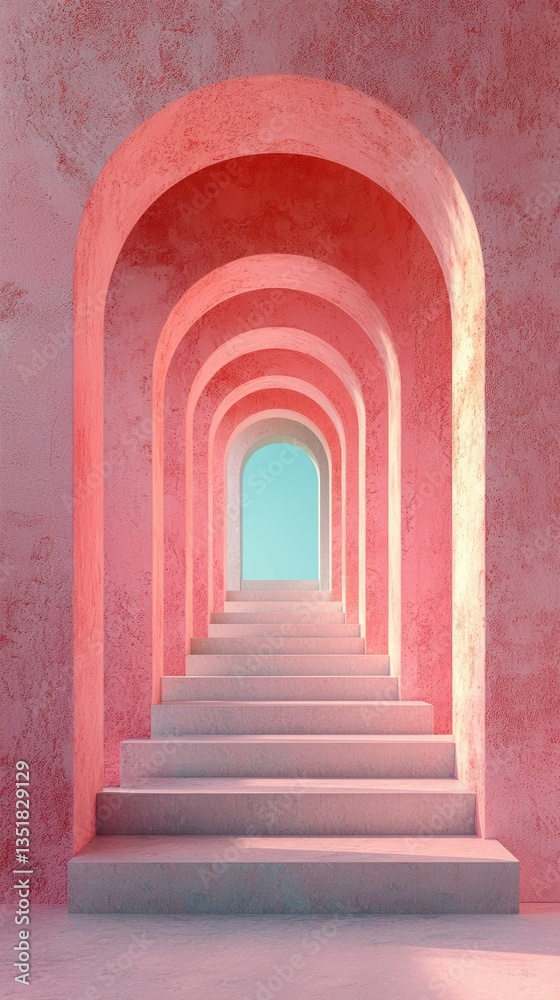Endless dreamscape surreal arches and gradient steps in harmony