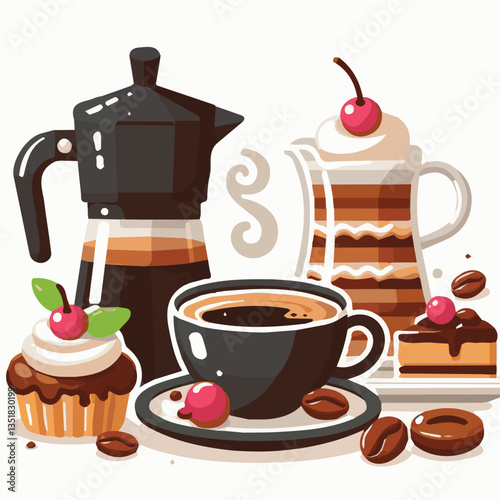 coffee, drink, background, beverage, espresso, cup, cafe, caffeine, food, hot, morning, white, mug, breakfast, brown, aroma, black, fresh, dark, closeup, design, cappuccino, mocha, latte, vector, set,