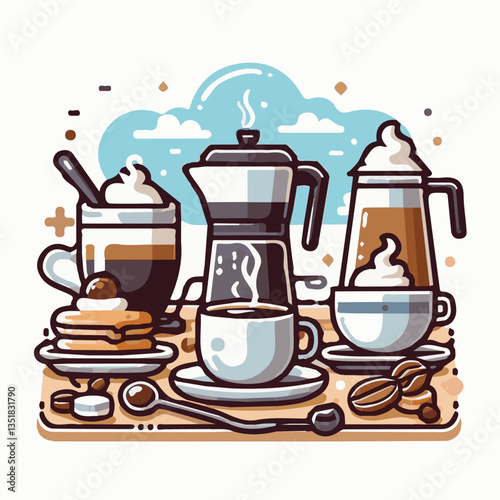 coffee, drink, background, beverage, espresso, cup, cafe, caffeine, food, hot, morning, white, mug, breakfast, brown, aroma, black, fresh, dark, closeup, design, cappuccino, mocha, latte, vector, set,