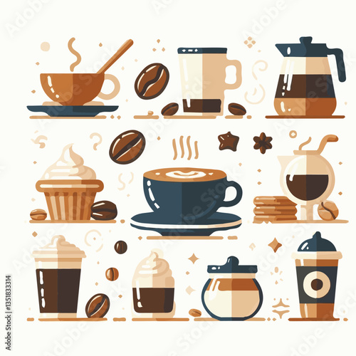 coffee, drink, background, beverage, espresso, cup, cafe, caffeine, food, hot, morning, white, mug, breakfast, brown, aroma, black, fresh, dark, closeup, design, cappuccino, mocha, latte, vector, set,