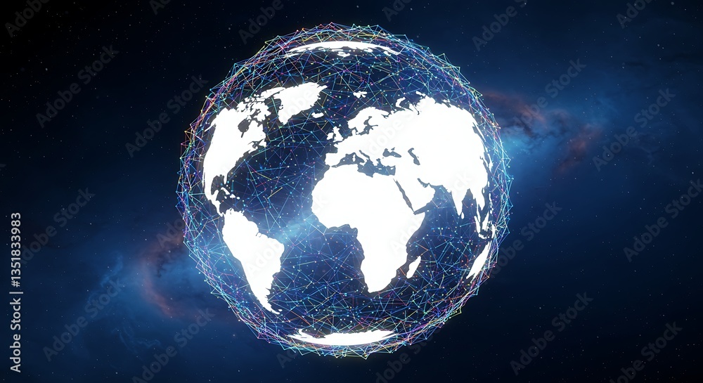 Fototapeta premium Global Network Connection with Digital Lines in Space Showing Continents