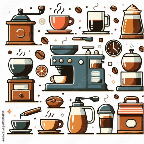 coffee, drink, background, beverage, espresso, cup, cafe, caffeine, food, hot, morning, white, mug, breakfast, brown, aroma, black, fresh, dark, closeup, design, cappuccino, mocha, latte, vector, set,