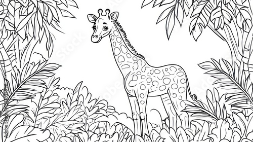 Wallpaper Mural Giraffe in jungle foliage; coloring page; nature background; children's book illustration Torontodigital.ca