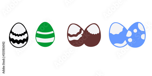 Happy Easter.Set of Easter eggs with different textures on a white background.Spring holiday. Vector Illustration isolated. Happy easter eggs.