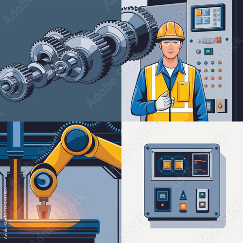 vector icons for robots, artificial intelligence, and the assistance provide in work and security 
