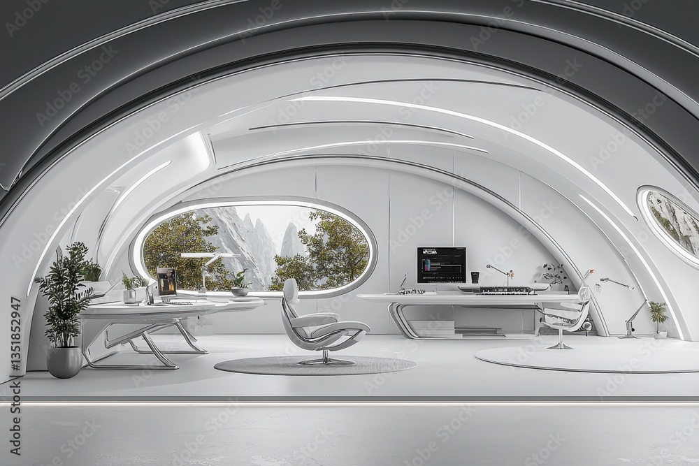 Futuristic Modern Office with Mountain View Futuristic Modern Office with Mountain View
