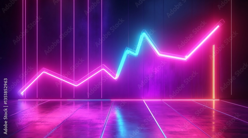 Neon Chart Ascending with Pink and Blue Colors on a Dark Background with Vertical Lines Neon Chart Ascending with Pink and Blue Colors on a Dark Background with Vertical Lines