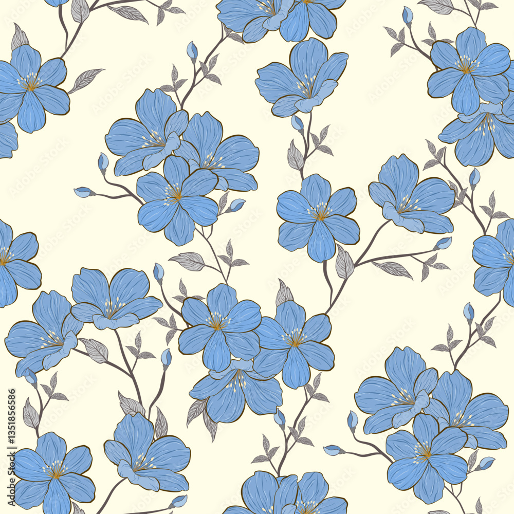 Seamless vector floral vine pattern with spring flowers and leaves. Seamless vector floral vine pattern with spring flowers and leaves.