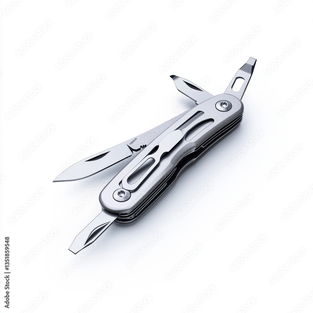 Multifunctional multitool with metal case, isolate on a pure white background Multifunctional multitool with metal case, isolate on a pure white background