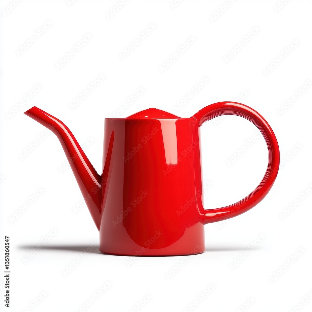 Plastic watering can with a long spout, isolate on a pure white background 