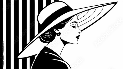 Stylish Woman in Profile with Striped Hat Against Vibrant Background