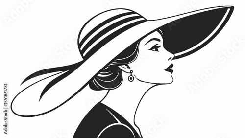 Stylish Woman in Profile with Striped Hat Against Vibrant Background