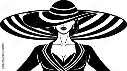 Stylish Woman in Profile with Striped Hat Against Vibrant Background