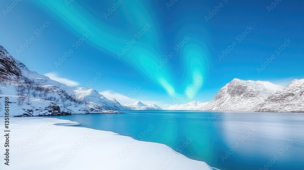Fototapeta premium Majestic aurora borealis over a serene winter fjord
