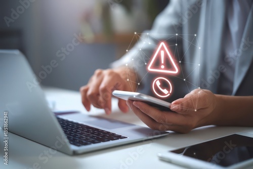 Businessman receiving urgent alert on smartphone