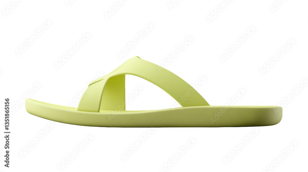 A sleek, vibrant yellow flip-flop showcasing a minimalist design with a comfortable sole and stylish straps. A sleek, vibrant yellow flip-flop showcasing a minimalist design with a comfortable sole and stylish straps.