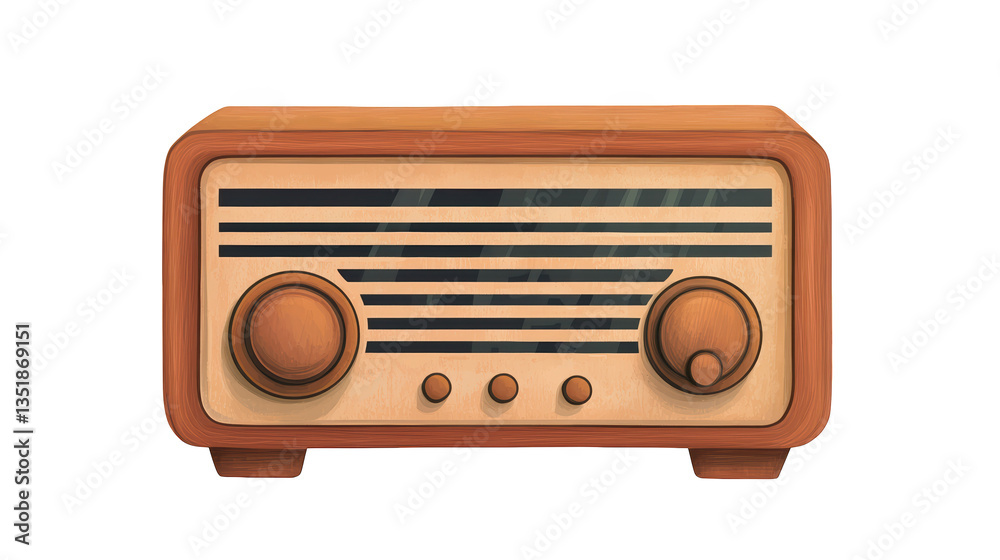 Fototapeta premium A vintage-style wooden radio featuring knobs and horizontal striped detailing, evoking a sense of nostalgia.