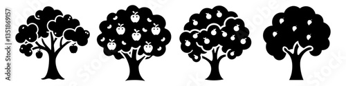 apple tree icon, apple tree silhouette vector illustration-simple silhouette illustration of apple tree, perfect for apple tree logos and icons