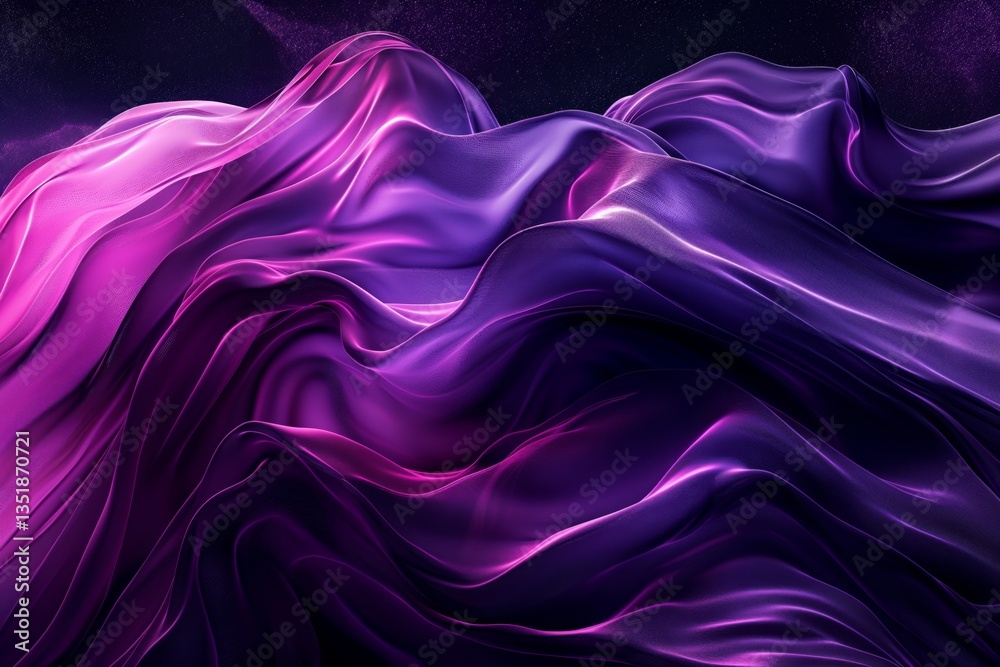 Obraz premium Abstract composition featuring flowing purple and pink silk-like fabric waves against a dark background.