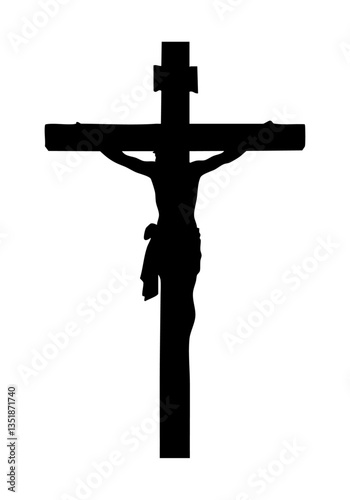 Jesus Christ on the cross silhouette. Black vector illustration.