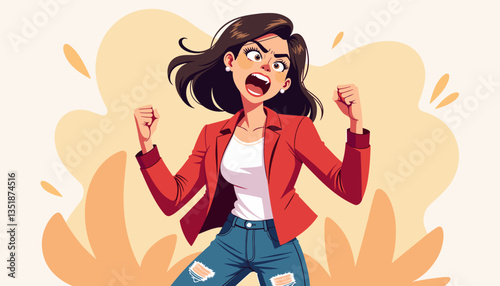 Angry woman expressing frustration against a colorful background