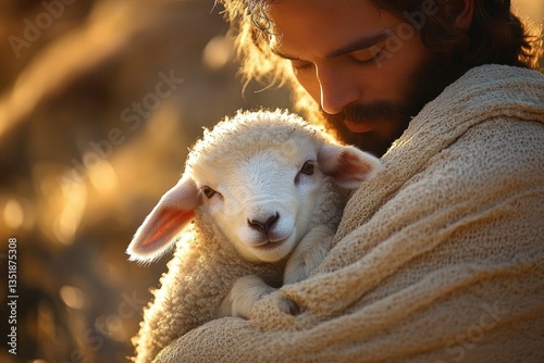 Jesus Christ the Good Shepherd Recovering the Lost Sheep in His Arms