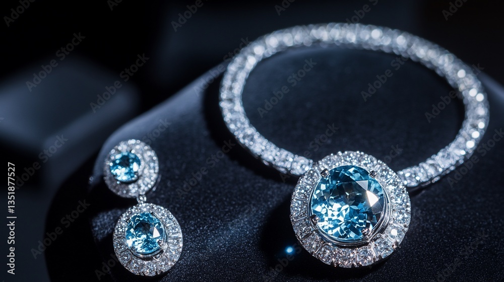 Fototapeta premium Elegant Blue Topaz Necklace and Earrings Set