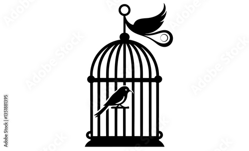 Bird cage silhouette, Vintage birdcage with bird vector