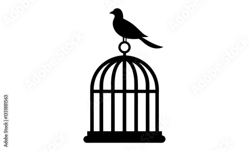 Bird cage silhouette, Vintage birdcage with bird vector