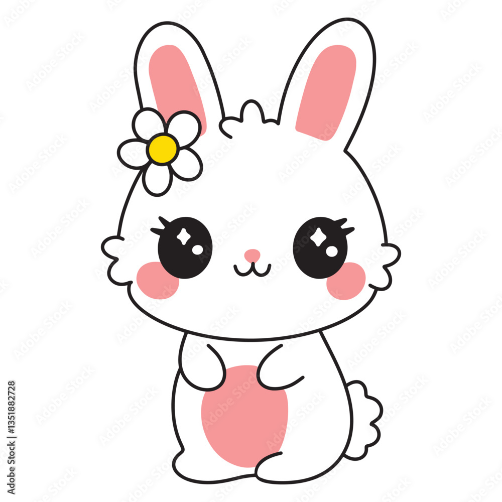 Cute Cartoon Kawaii Easter Bunny Character. Hand Drawn Festive Spring Animal Vector Illustration Cute Cartoon Kawaii Easter Bunny Character. Hand Drawn Festive Spring Animal Vector Illustration
