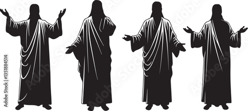 Jesus carrying the cross silhouette. Icon of Jesus in crown of thorns, great suffering of Jesus, vector illustration.