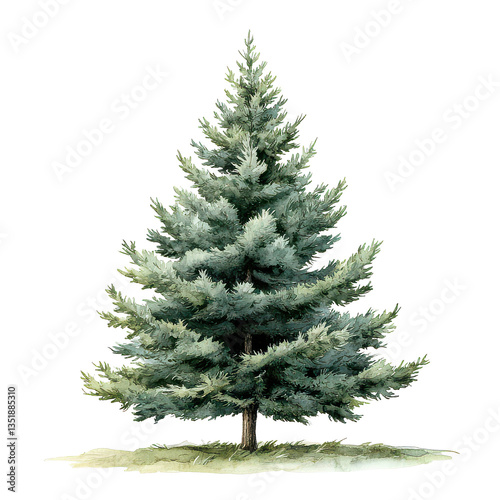 christmas fir tree in watercolor isolated on transparent background, PNG