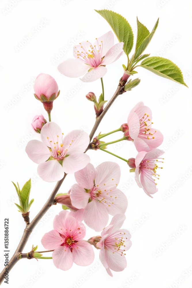 Naklejka premium Pink Sakura Blossoms Isolated on White Background 