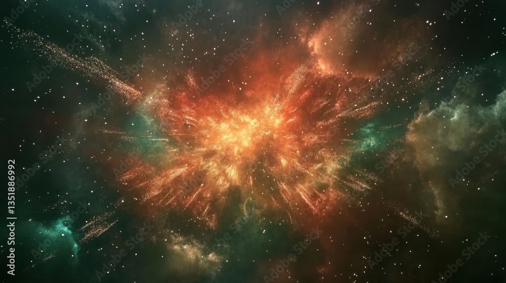 Epic fireworks display with dazzling bursts of red, green, and gold against a deep night sky Epic fireworks display with dazzling bursts of red, green, and gold against a deep night sky