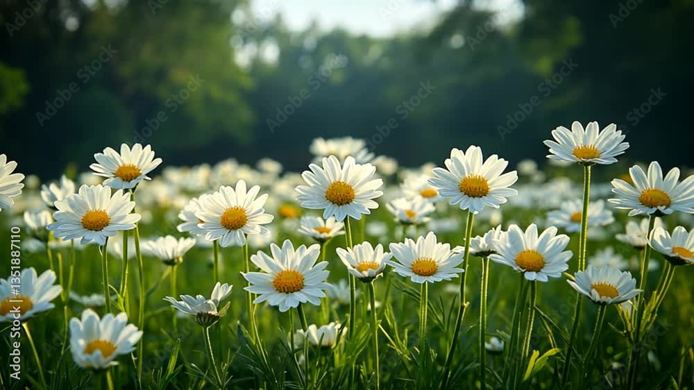 White daisies field at sunrise, nature background, perfect for spring or summer promotion, idyllic scene, for social media White daisies field at sunrise, nature background, perfect for spring or summer promotion, idyllic scene, for social media