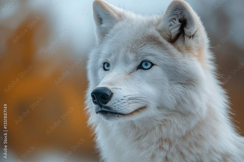 White wolf with blue eyes standing in the forest White wolf with blue eyes standing in the forest